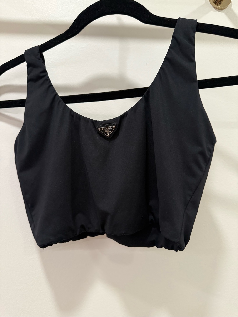Prada Black Cropped Tank Top with Triangle Logo
